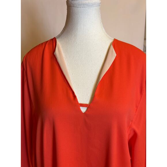 Elaine Turner | Coral/Orange Wide Sleeve V Neck Flowy Tunic Dress | Small - Picture 4 of 13